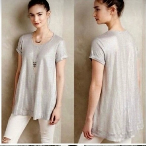 Bordeaux from Anthropologie metallic silver short sleeve swing tee US size S - Picture 1 of 9